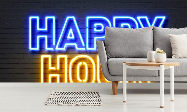 Activities & Leisure | Happy Hour Neon Sign Wall Mural Activities & Leisure Activities & Leisure