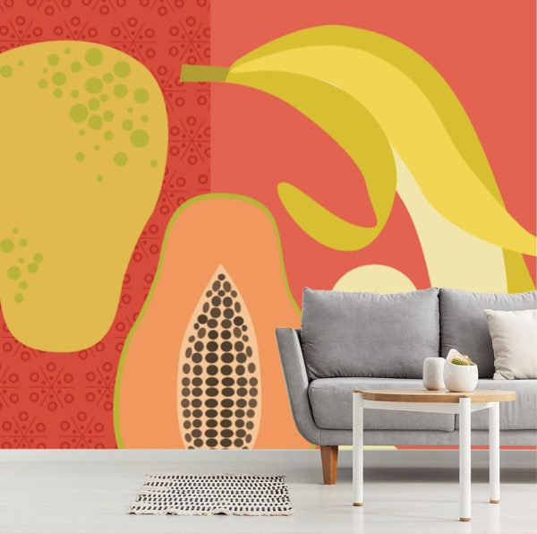 Activities & Leisure | Modern Fruits & Veggies – Banana and Papaya Wallpaper Mural Activities & Leisure Activities & Leisure