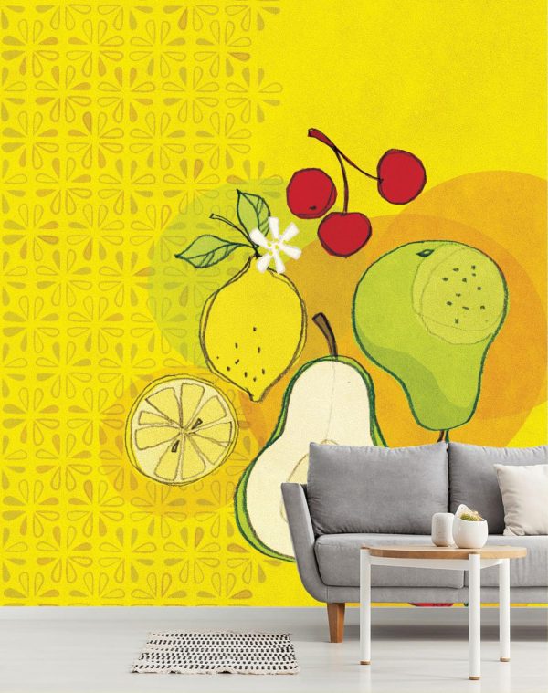 Activities & Leisure | Retro Fruit – Yellow Mural Wallpaper Activities & Leisure Activities & Leisure