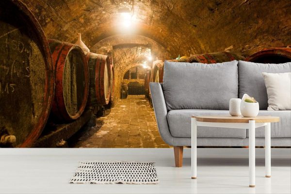 Activities & Leisure | Wine Barrels and Bottles In A Traditional Cellar Wall Mural Activities & Leisure Activities & Leisure