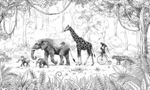 Animals | Animal Parade In Black And White Wallpaper Mural Animals Animals