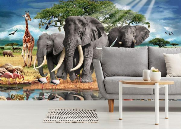 Animals | At Waters Edge Mural Wallpaper Animals Animals