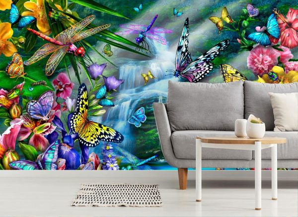 Animals | Butterfly Waterfall Wall Mural Animals Animals