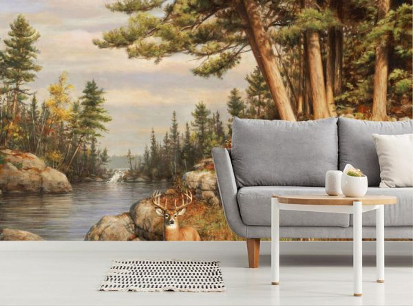 Animals | Deer And Pines Wall Mural Animals Animals