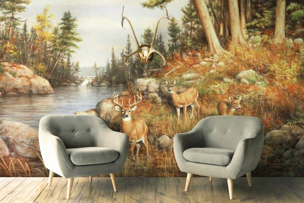 Animals | Deer And Pines Wall Mural Animals Animals