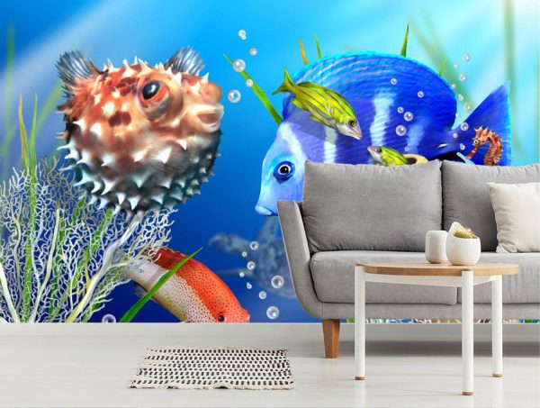 Animals | Fishies and Bubbles Wallpaper Mural Animals Animals