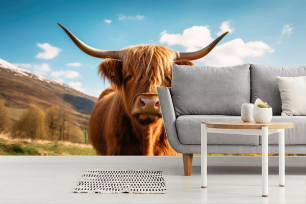 Animals | Highland Cow In Dandelion Filled Field Wall Mural Animals Animals