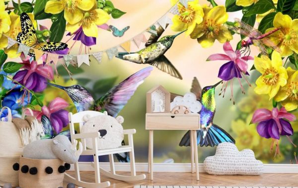 Animals | Hummingbirds and Butterflies Mural Wallpaper Animals Animals