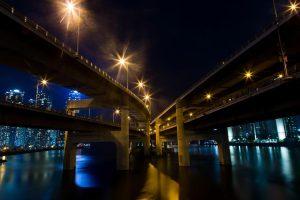 Architectural | Bridges At Night, South Korea Wall Mural Architectural Architectural