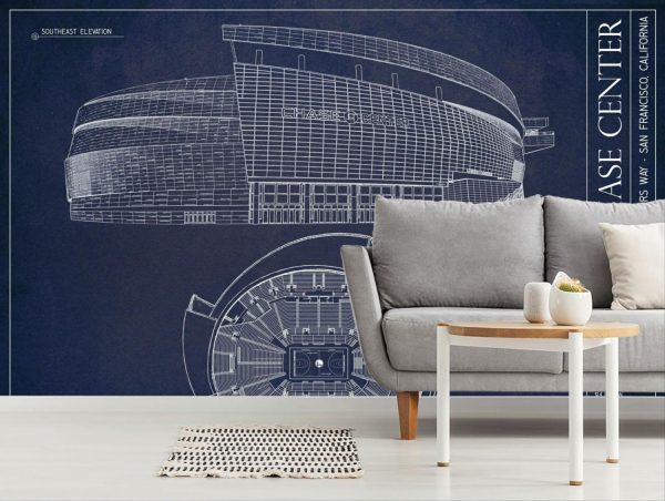 Architectural | Chase Center Arena Blueprint Wallpaper Mural Architectural Architectural