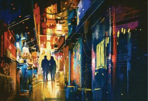 Architectural | Couple Walking In Alley Wall Mural Architectural Architectural