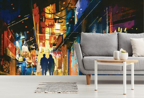 Architectural | Couple Walking In Alley Wall Mural Architectural Architectural