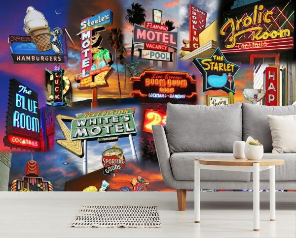 Architectural | Neon Sign Collage Mural Wallpaper Architectural Architectural