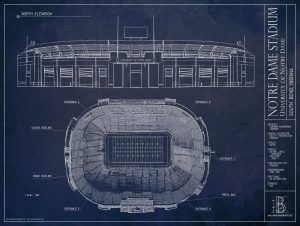 Architectural | Notre Dame Stadium Blueprint Wallpaper Mural Architectural Architectural