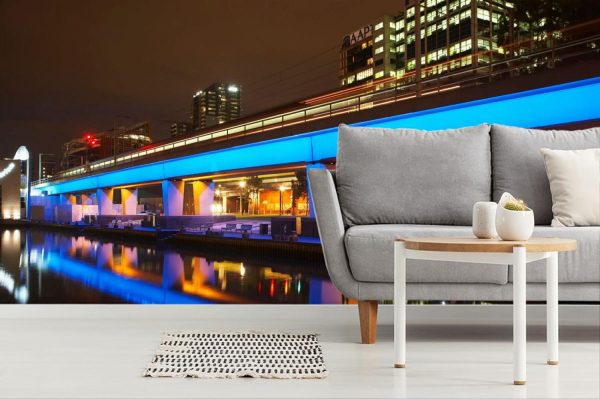 Architectural | Railway Bridge Reflected In Yarra River, Australia Mural Wallpaper Architectural Architectural