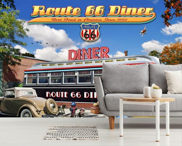 Architectural | Route 66 Diner Mural Wallpaper Architectural Architectural