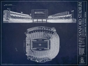 Architectural | Sanford Stadium Blueprint Wallpaper Mural Architectural Architectural