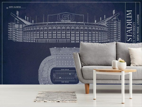 Architectural | Tiger Stadium Blueprint Wall Mural Architectural Architectural