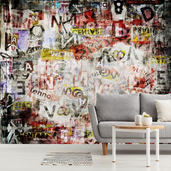 Art & Graphics | Gritty Newspaper Graffiti Mural Wallpaper Art & Graphics Art & Graphics