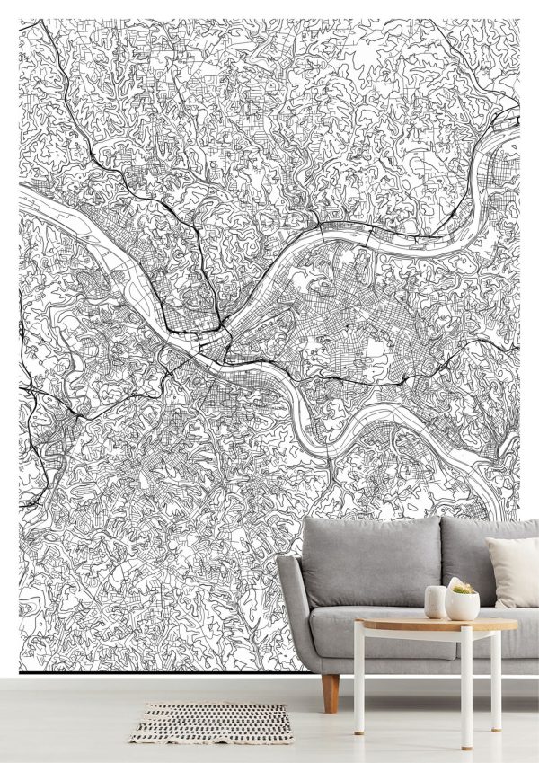 Art & Graphics | Map Of Pittsburgh, PA Wallpaper Mural Art & Graphics Art & Graphics