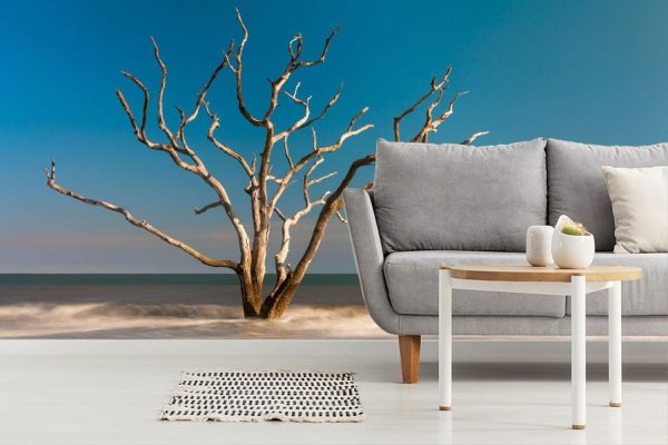 Beach & Tropical | Bleached Tree Waves Wall Mural Beach & Tropical Beach & Tropical