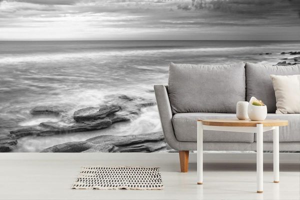 Beach & Tropical | Coquina Beach Tide Black & White Wall Mural Beach & Tropical Beach & Tropical