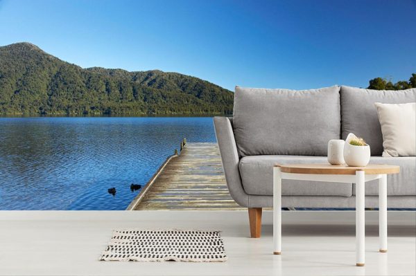 Beach & Tropical | Jetty, Lake Kaniere Mural Wallpaper Beach & Tropical Beach & Tropical