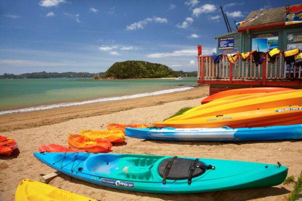 Beach & Tropical | Kayaks on Beach, Bay of Islands, New Zealand Wall Mural Beach & Tropical Beach & Tropical