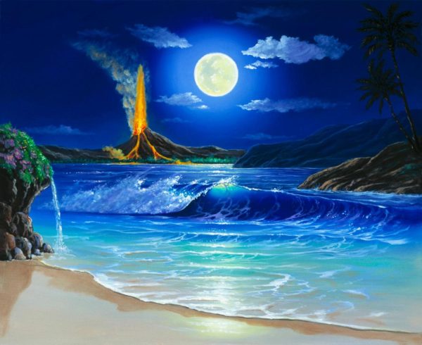 Beach & Tropical | Moonlit Eruption Wall Mural Beach & Tropical Beach & Tropical