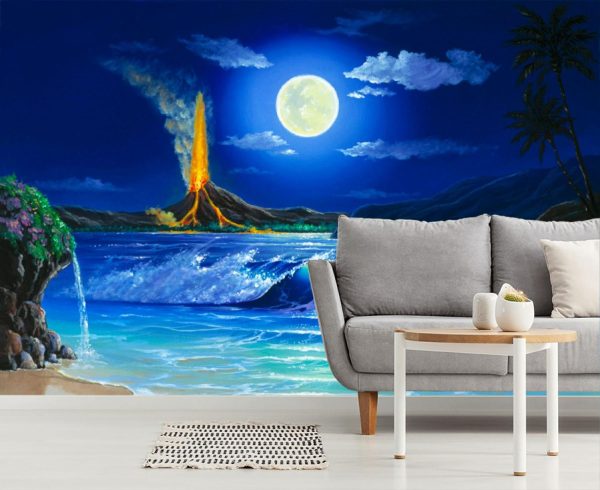 Beach & Tropical | Moonlit Eruption Wall Mural Beach & Tropical Beach & Tropical