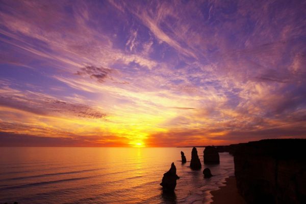 Beach & Tropical | Sunset, Twelve Apostles, Port Campbell Mural Wallpaper Beach & Tropical Beach & Tropical