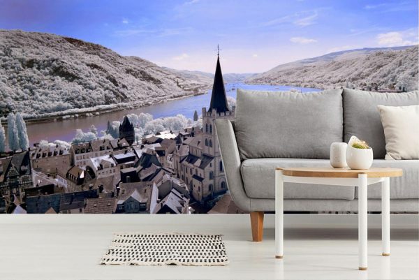 City & Skyline | Bacharach And The Rhine River, Germany Mural Wallpaper City & Skyline City & Skyline