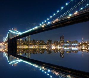 City & Skyline | Brooklyn Bridge And Manhattan With Reflections At Night Wallpaper Mural Architectural Architectural