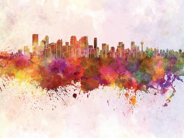 City & Skyline | Calgary Skyline In Watercolor Wall Mural City & Skyline City & Skyline