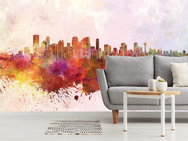 City & Skyline | Calgary Skyline In Watercolor Wall Mural City & Skyline City & Skyline