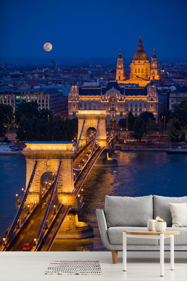 City & Skyline | Chain Bridge Over the Danube River, Budapest Wall Mural City & Skyline City & Skyline