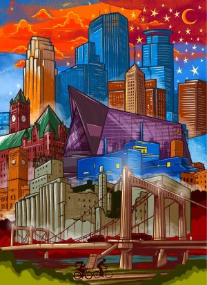 City & Skyline | Downtown Minneapolis Skyline Wallpaper Mural Architectural Architectural