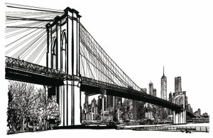 City & Skyline | Illustration Of Brooklyn Bridge Mural Wallpaper Architectural Architectural