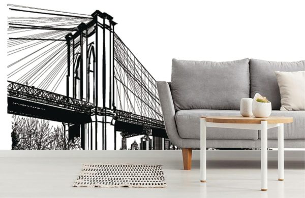 City & Skyline | Illustration Of Brooklyn Bridge Mural Wallpaper Architectural Architectural