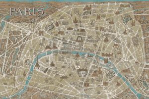 City & Skyline | Monuments of Paris Map Wall Mural City & Skyline City & Skyline