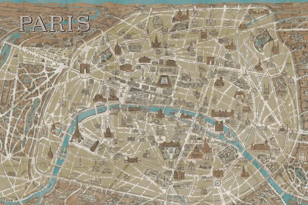 City & Skyline | Monuments of Paris Map Wall Mural City & Skyline City & Skyline