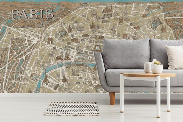 City & Skyline | Monuments of Paris Map Wall Mural City & Skyline City & Skyline