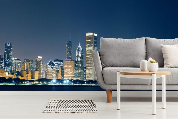 City & Skyline | Night View On Chicago Skyline Mural Wallpaper City & Skyline City & Skyline