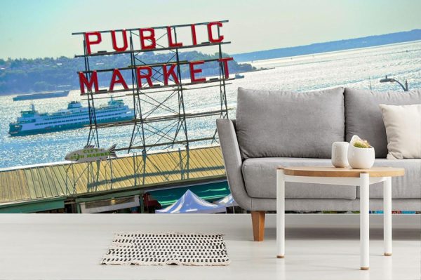 City & Skyline | Pike Place Market Seattle, WA Wallpaper Mural Architectural Architectural