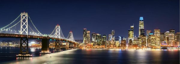 City & Skyline | San Francisco Bay Bridge At Night Wall Mural City & Skyline City & Skyline