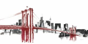 City & Skyline | Skyline Crossing In Red Mural Wallpaper Architectural Architectural