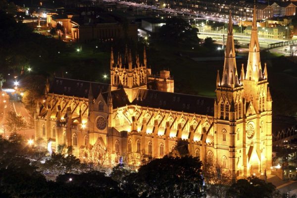 City & Skyline | St. Mary’s Cathedral At Night-Australia Wall Mural Architectural Architectural