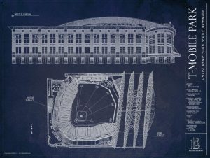 City & Skyline | T-Mobile Park Blueprint Wall Mural Architectural Architectural