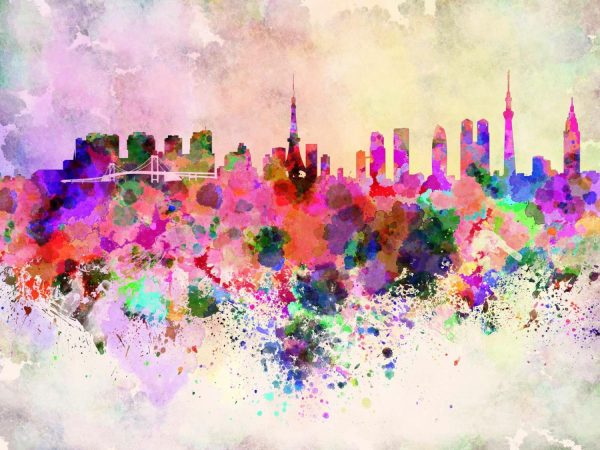 City & Skyline | Tokyo Watercolor Skyline Mural Wallpaper City & Skyline City & Skyline