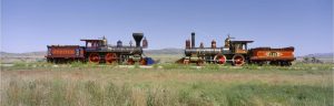 Extra Large | Two Steam Engines On A Train Track Wall Mural Extra Large Extra Large